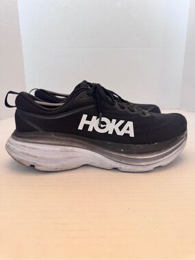 Hoka One One Bondi 8 Women Size 10.5B Black White Running Shoes